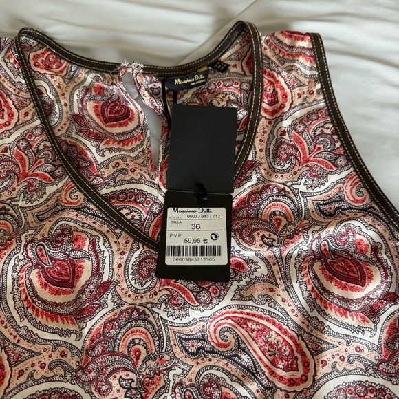 Massimo Dutti Red Pink and Black Paisley Midi Dress Tank V Neckline - Picture 5 of 8